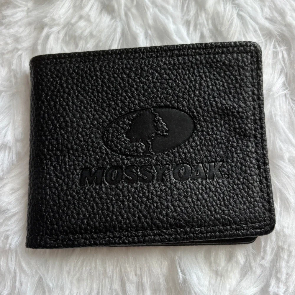 Mossy Oak Mens Bifold Wallet Black Faux Leather ID Window